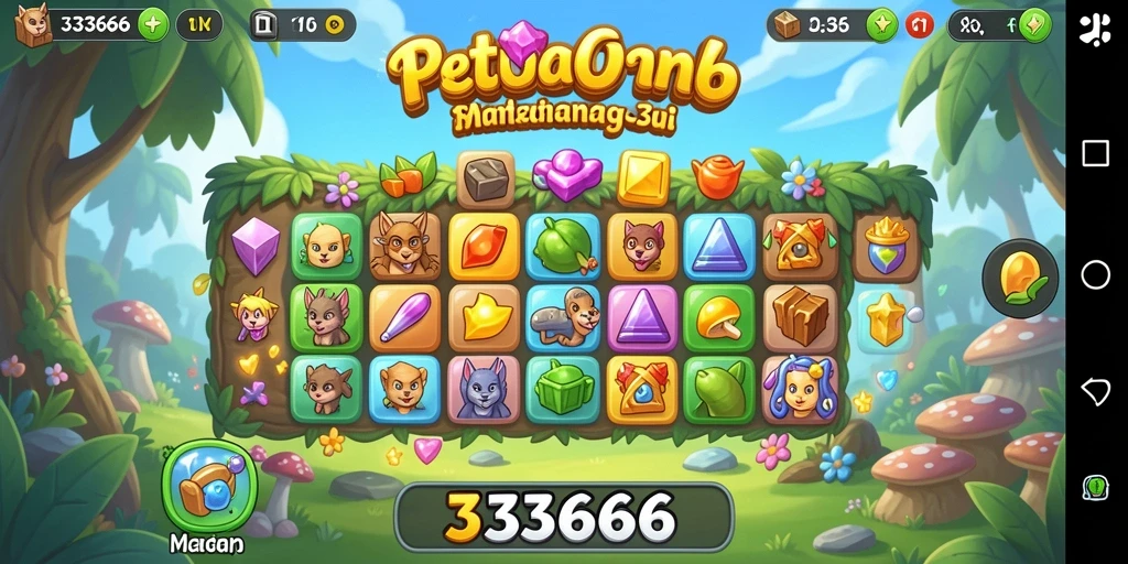Screenshot gameplay 333666 yang menampilkan aksi menarik Match-3.