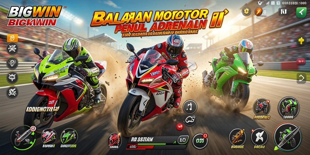 Tampilan gameplay menegangkan dalam balapan motor yang cepat.