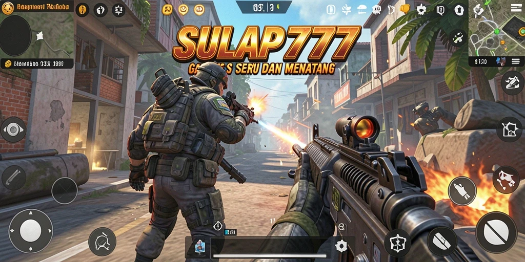 Tampilan gameplay menegangkan dari SULAP777 dengan aksi tembak-menembak.