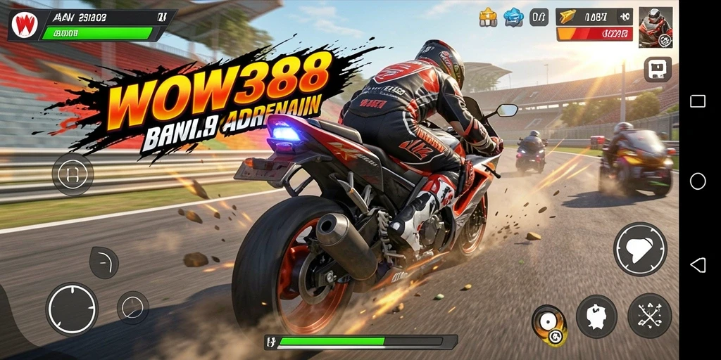 Screenshot WOW388 menunjukkan balapan motor yang mendebarkan dan penuh aksi.