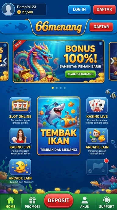 Tampilan antarmuka aplikasi 66menang yang mudah digunakan.